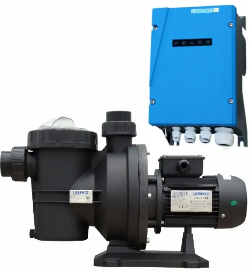 Lorentz PS2-600-solcellepumpepakke – sort poolpumpe, blåt kontrolpanel